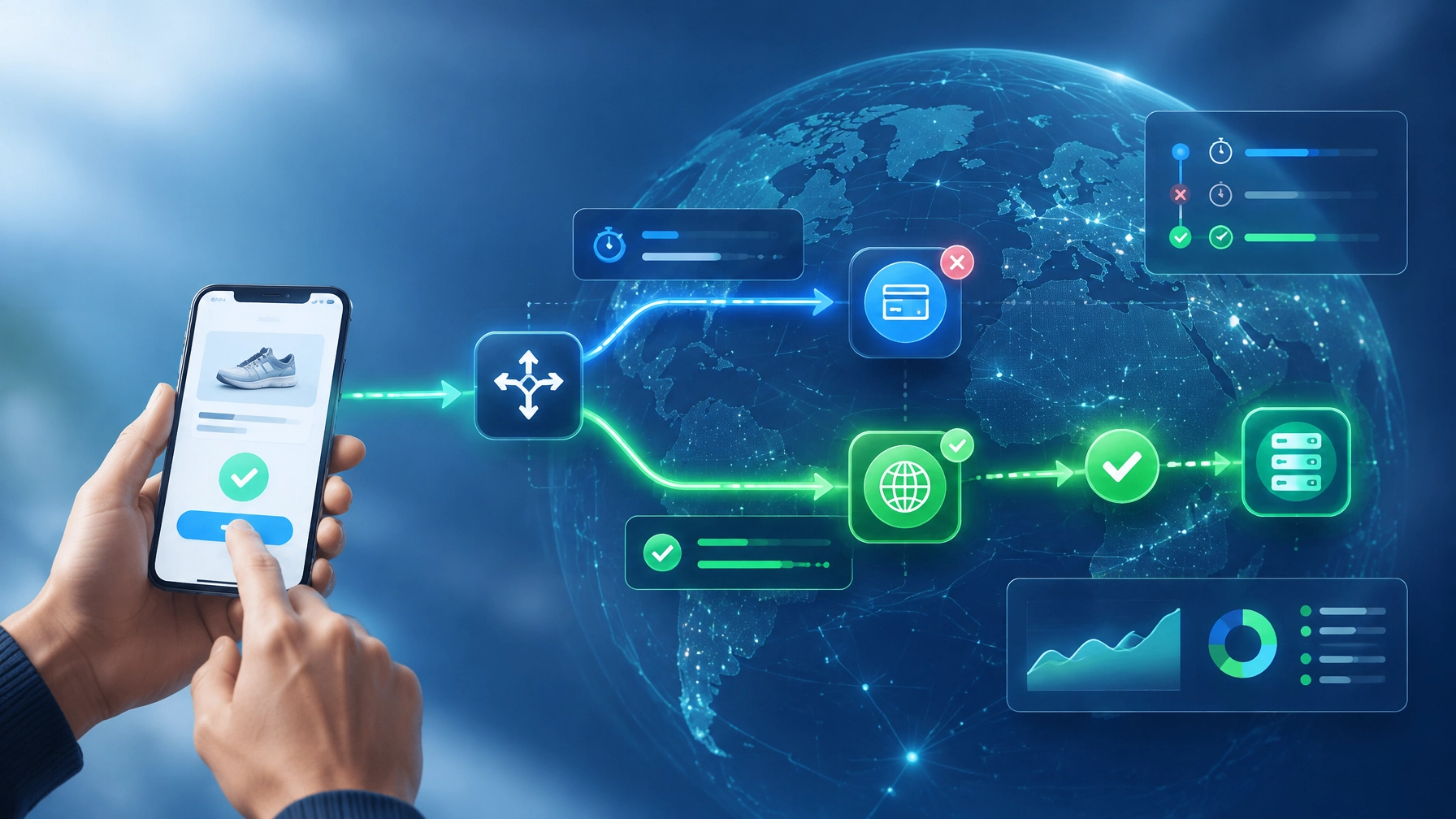Smart payment routing and failover moving a transaction from a primary route to an alternative provider path
