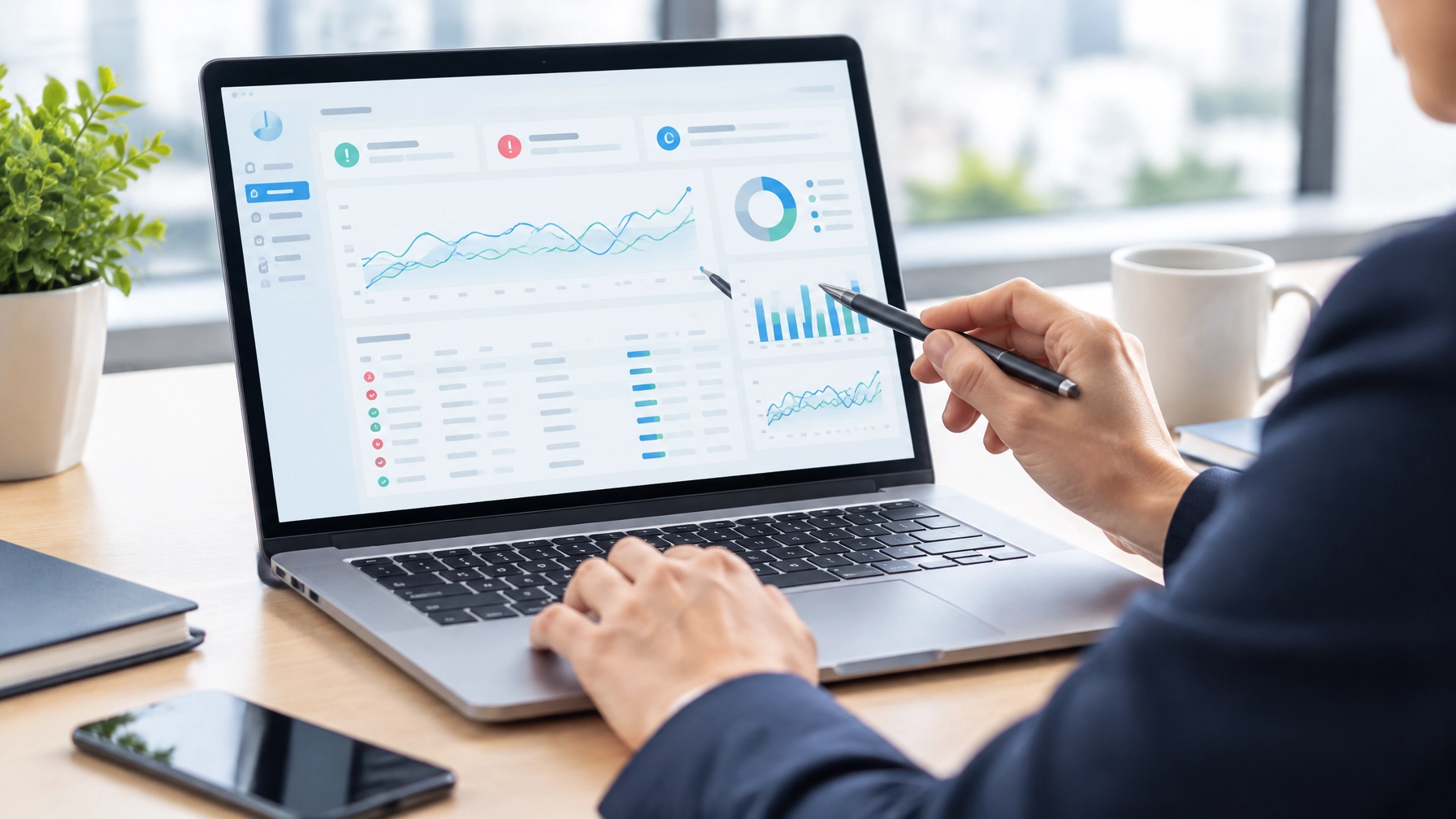 Payments operations professional reviewing fictional transaction and dispute trends